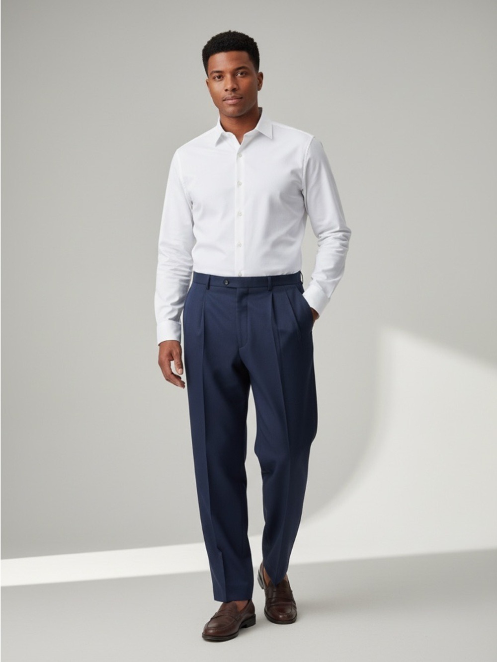 Pierre Cardin Merino Wool Blend Navy Blue Pleated Dress Pants Trousers 38 x 29